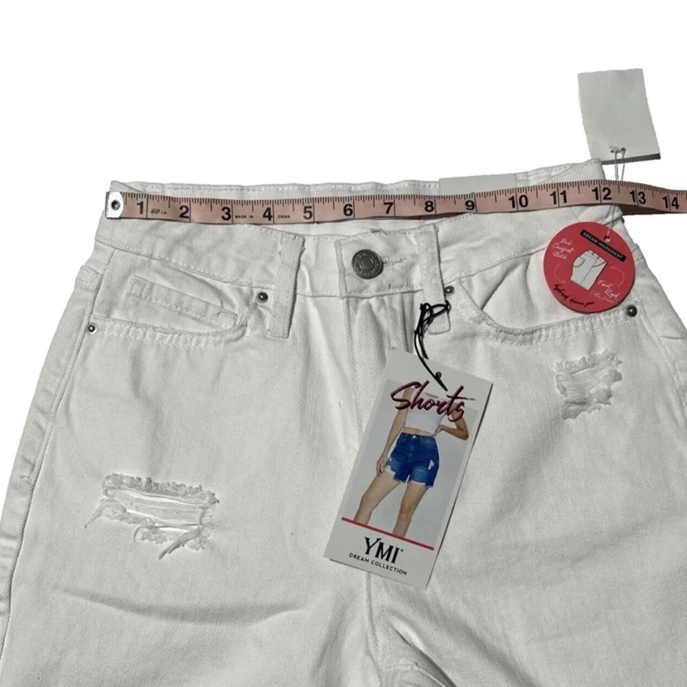 YMI Women's High‎ Rise White Distress Denim Shorts 
